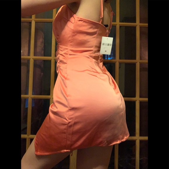 SOLD - ‼️ Forever21 Satin Coral Plunging Mini Dress ‼️ - Picture 7 of 7